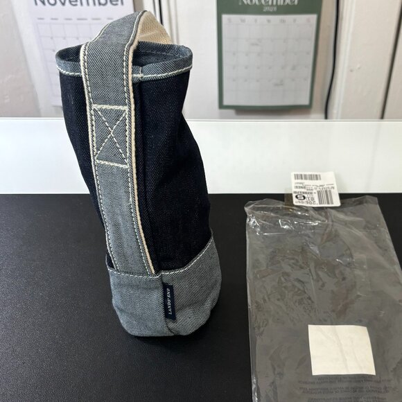 Brand New LANDS' END Two Tone Blue Denim Wine Tote Caddy Bag, For 1 Bottle - Picture 2 of 12
